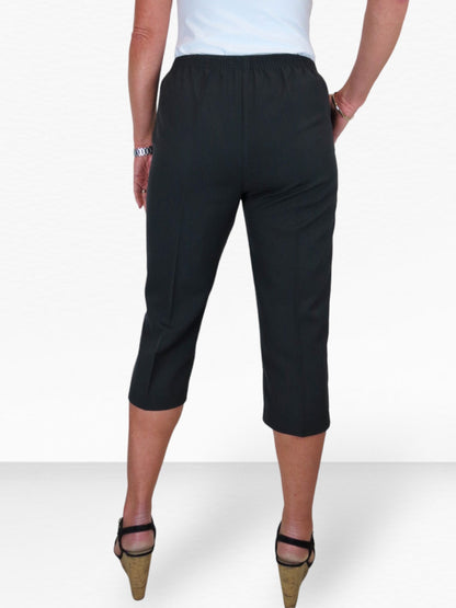 Women's Elasticated Waist Cropped Smart Trousers Black