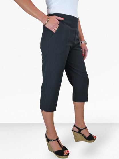 Women's Elasticated Waist Cropped Smart Trousers Black