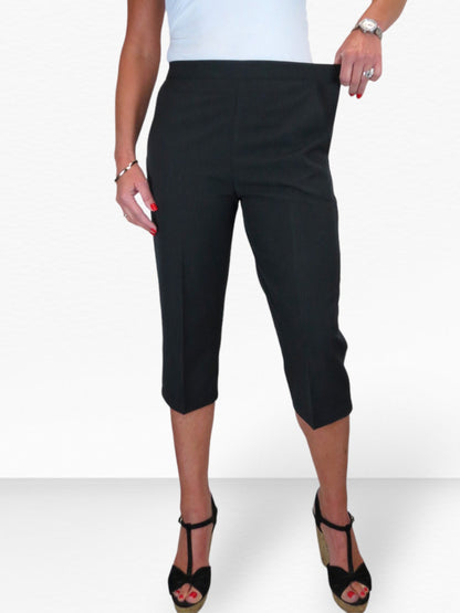 Women's Elasticated Waist Cropped Smart Trousers Black