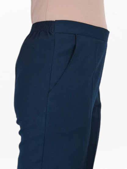 Women's Elasticated Waist Cropped Smart Trousers Navy Blue