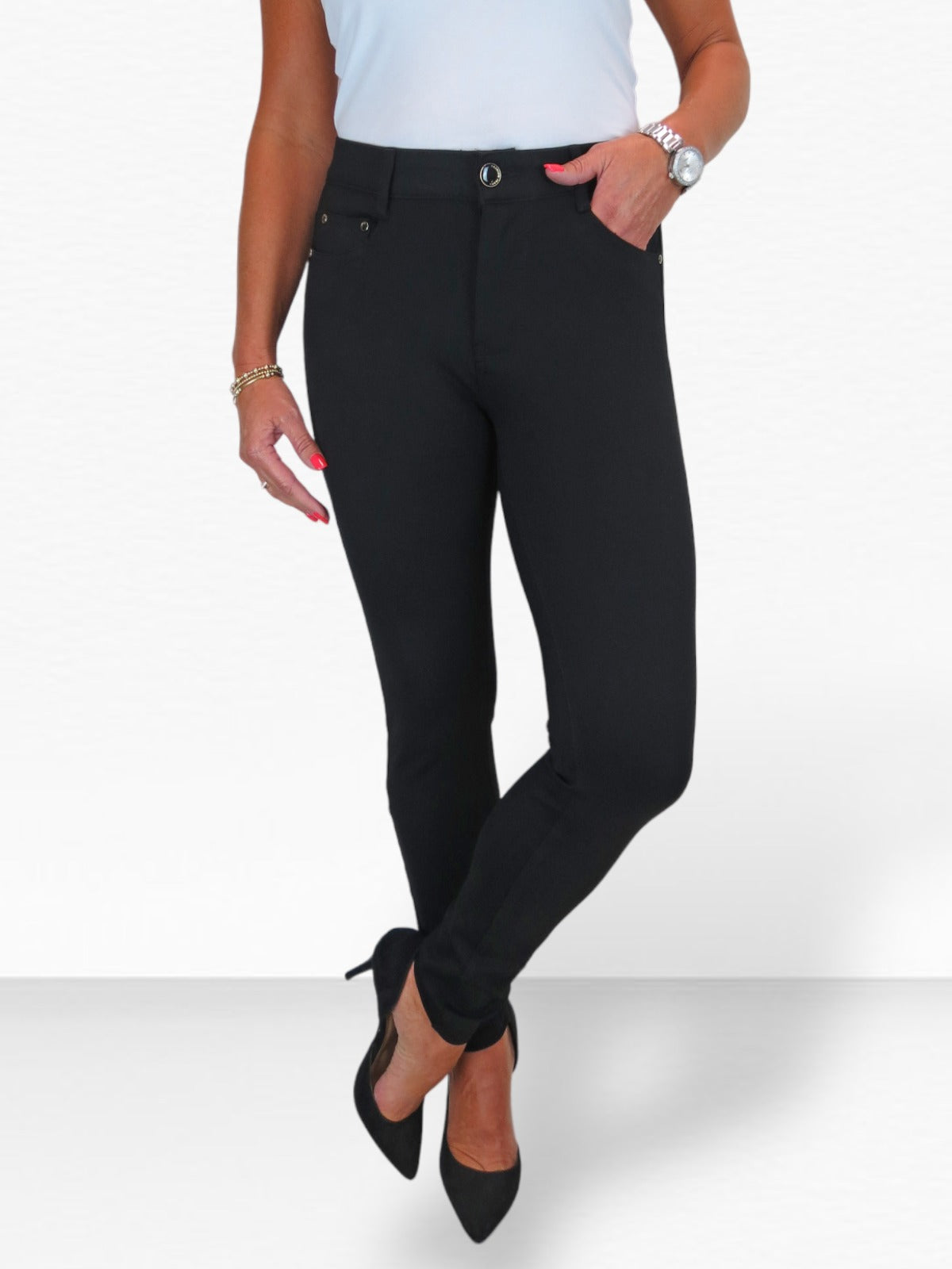 Womens Soft Stretch Ponte Trousers with Pockets Black