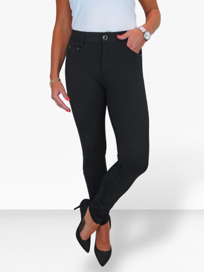 Womens Soft Stretch Ponte Trousers with Pockets Black