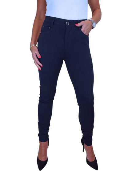 Womens Soft Stretch Ponte Trousers with Pockets Navy Blue