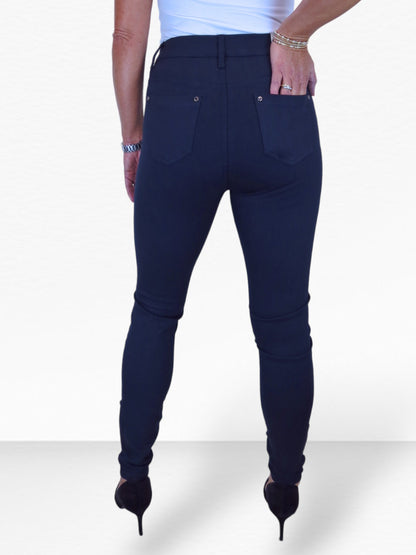 Womens Soft Stretch Ponte Trousers with Pockets Navy Blue