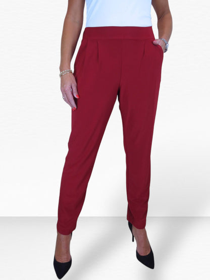 Women's Smart Work Elasticated Waist Trousers Deep Red