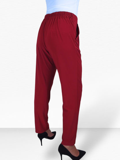 Women's Smart Work Elasticated Waist Trousers Deep Red