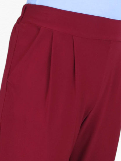 Women's Smart Work Elasticated Waist Trousers Deep Red