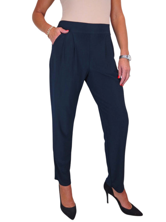 Women's Smart Work Elasticated Waist Trousers Navy Blue