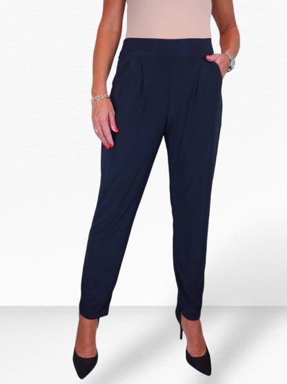 Women's Smart Work Elasticated Waist Trousers Navy Blue