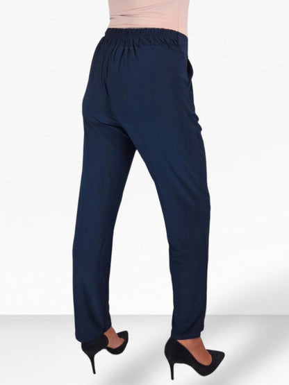 Women's Smart Work Elasticated Waist Trousers Navy Blue