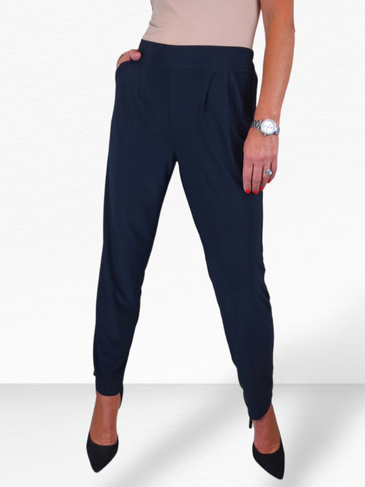 Women's Smart Work Elasticated Waist Trousers Navy Blue