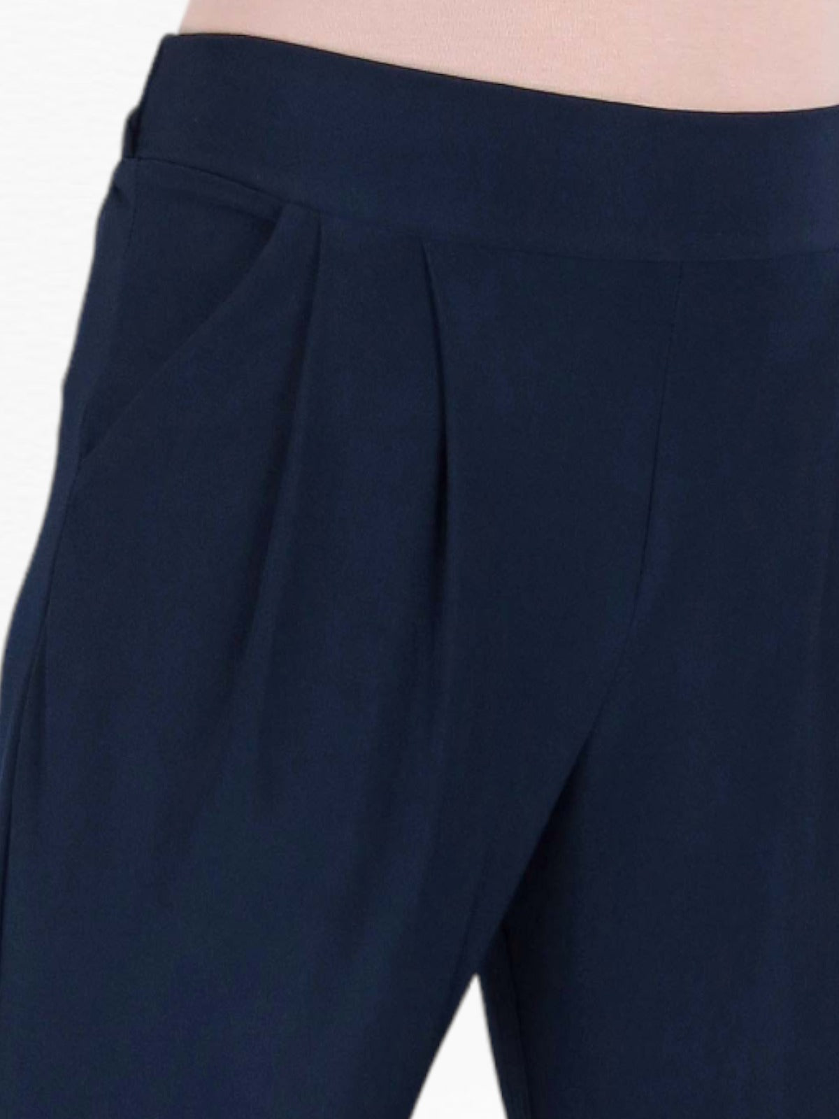 Women's Smart Work Elasticated Waist Trousers Navy Blue