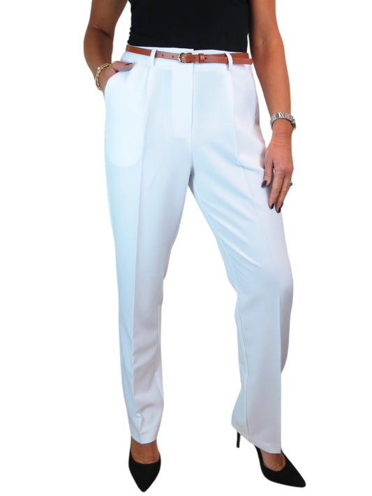 Smart Tapered Leg Pleated Trousers White