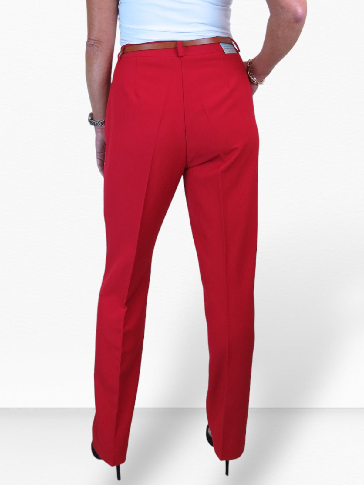 Smart Tapered Leg Pleated Trousers Red