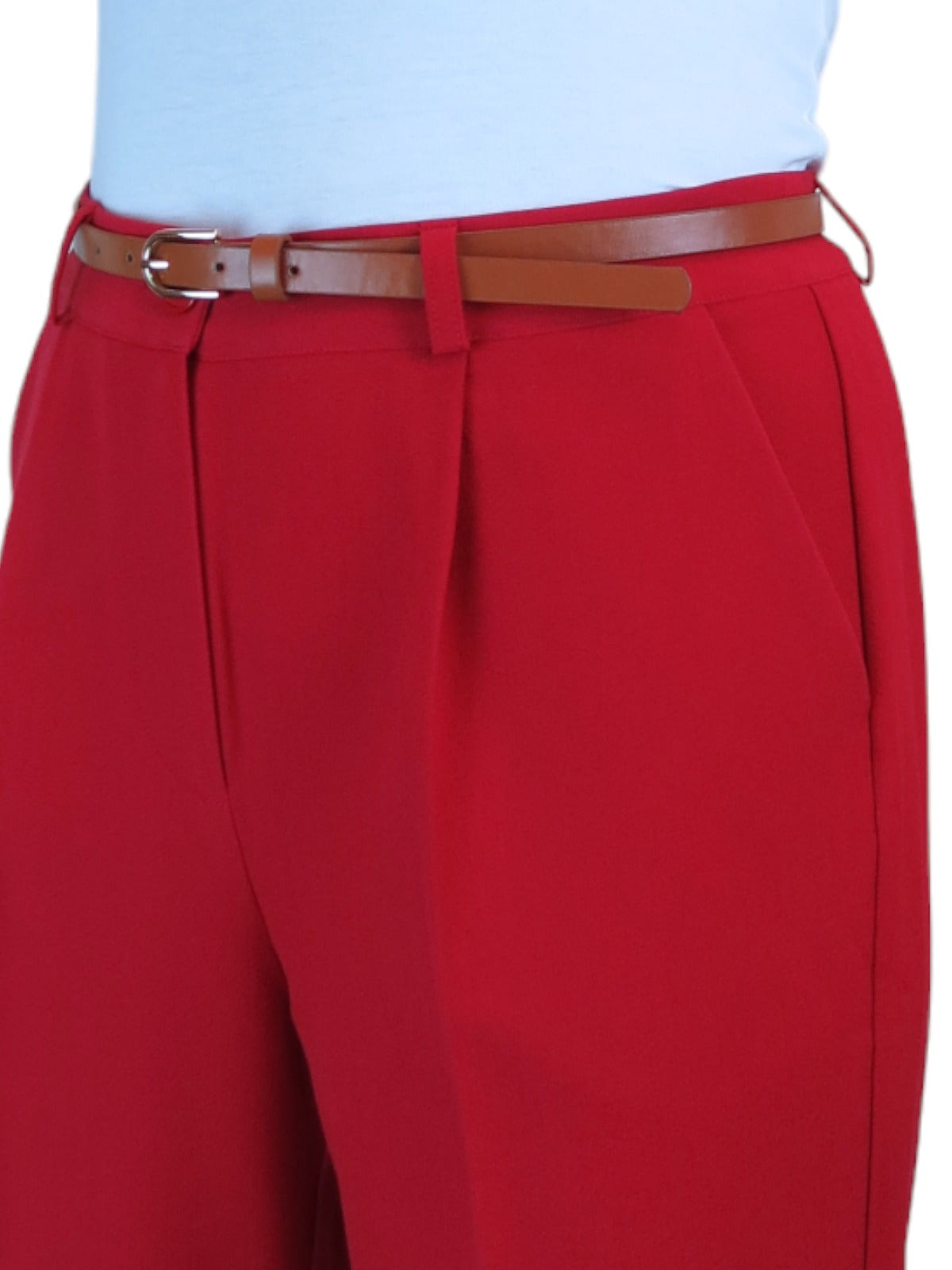 Smart Tapered Leg Pleated Trousers Red
