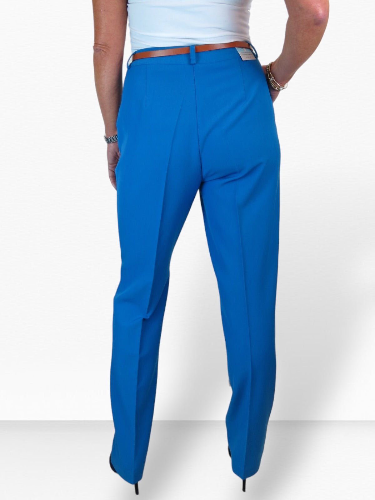 Smart Tapered Leg Pleated Trousers Mid Blue