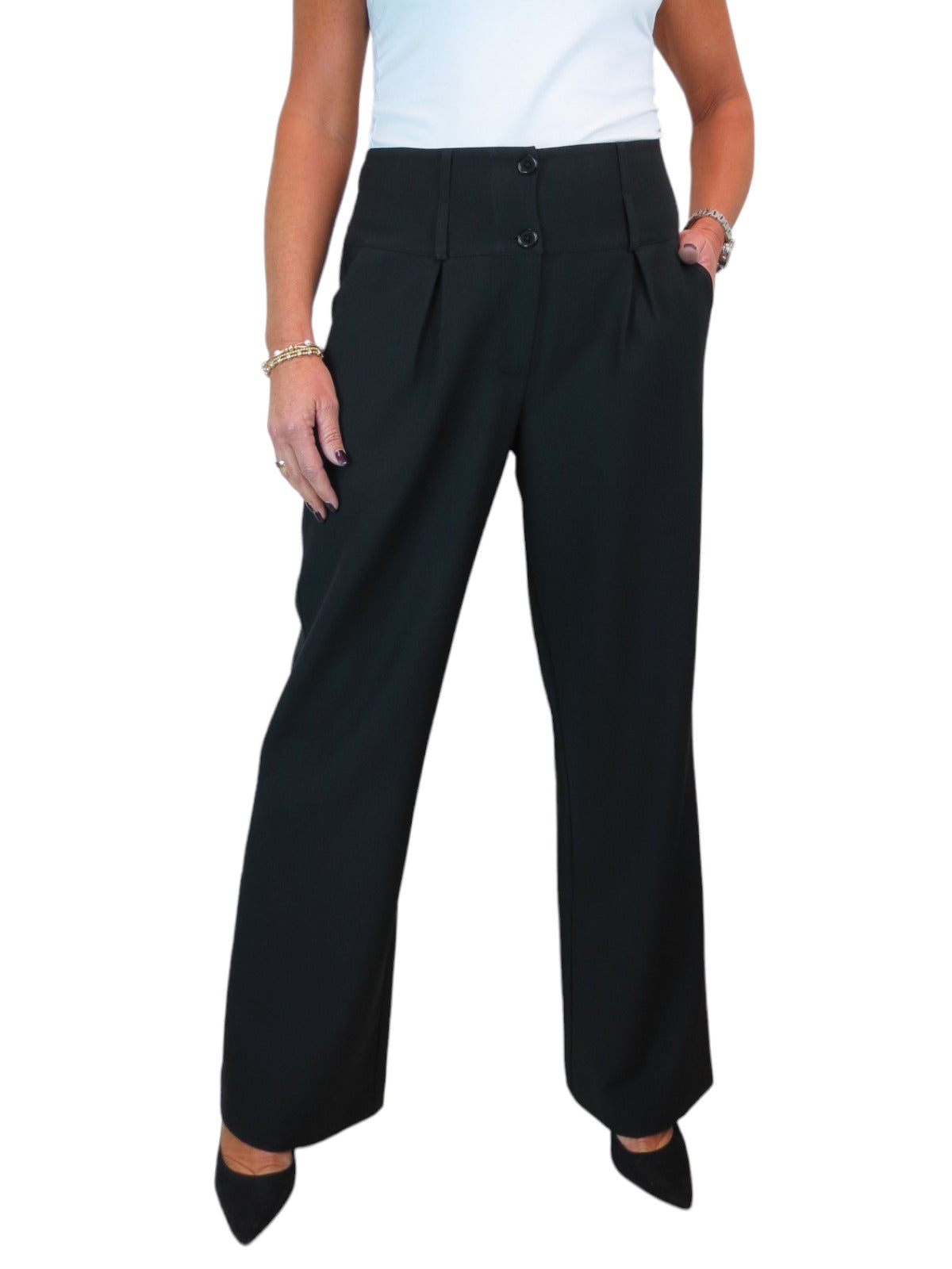 High Waisted Wide Leg Smart Trouser Black