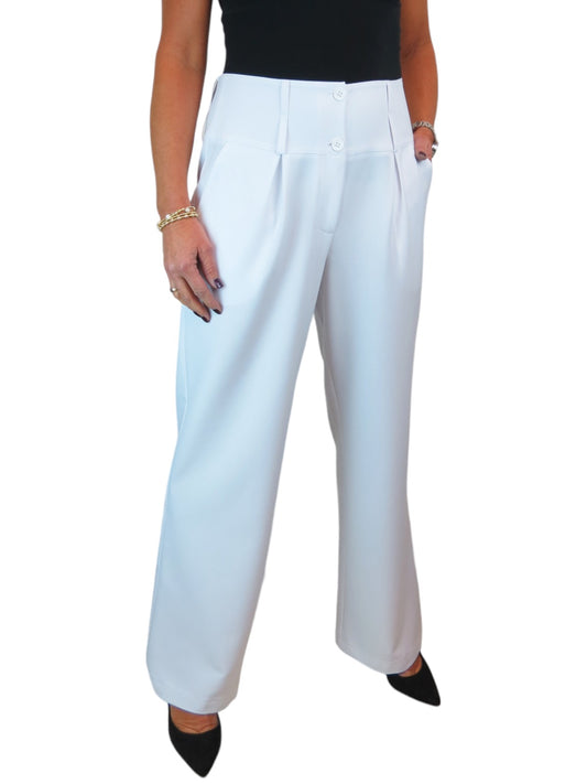 High Waisted Wide Leg Smart Trouser White