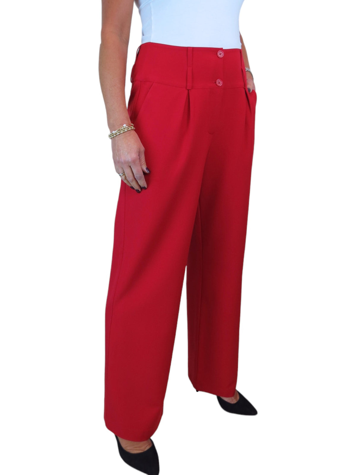 High Waisted Wide Leg Smart Trouser Red