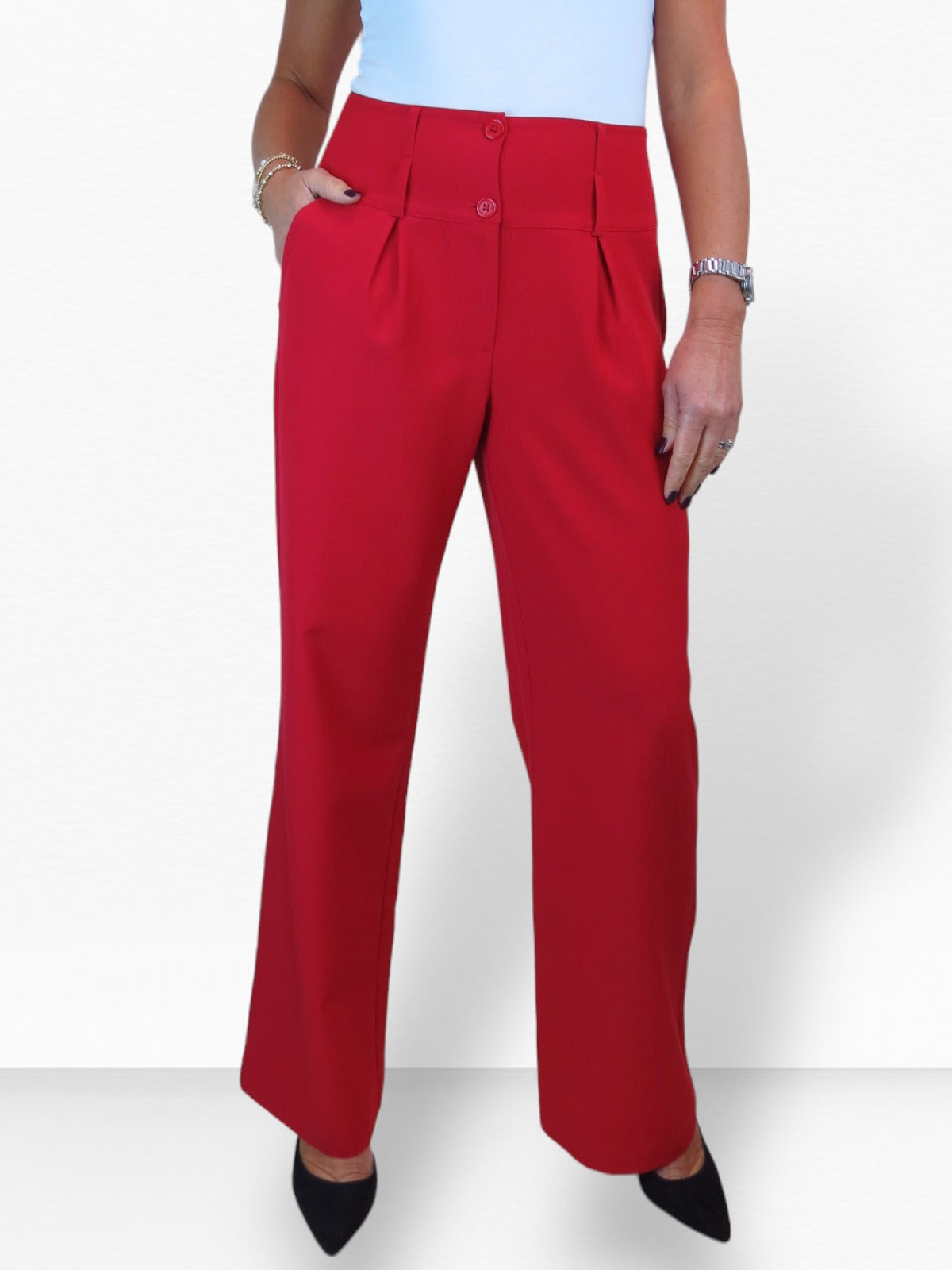 High Waisted Wide Leg Smart Trouser Red
