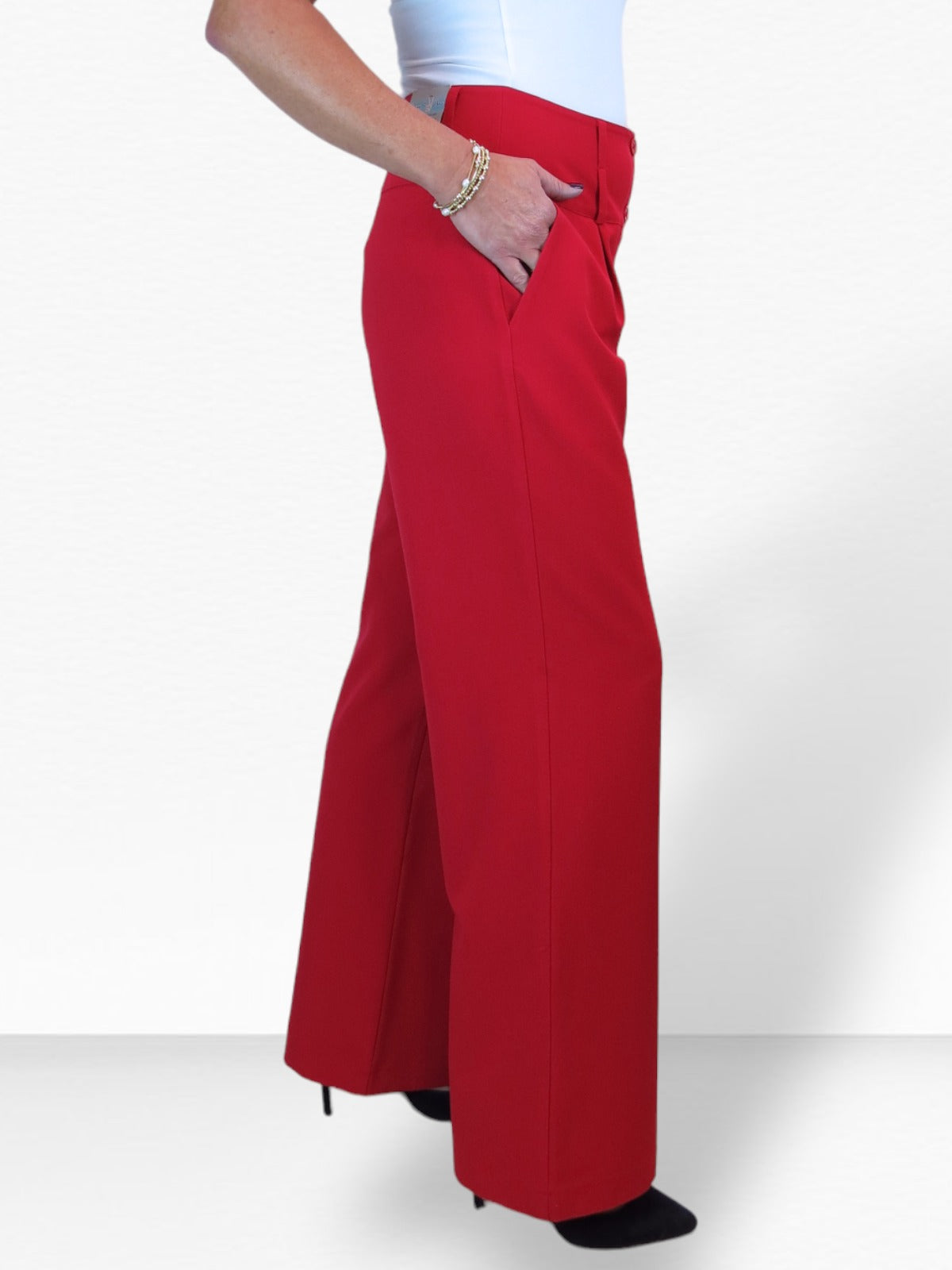 High Waisted Wide Leg Smart Trouser Red