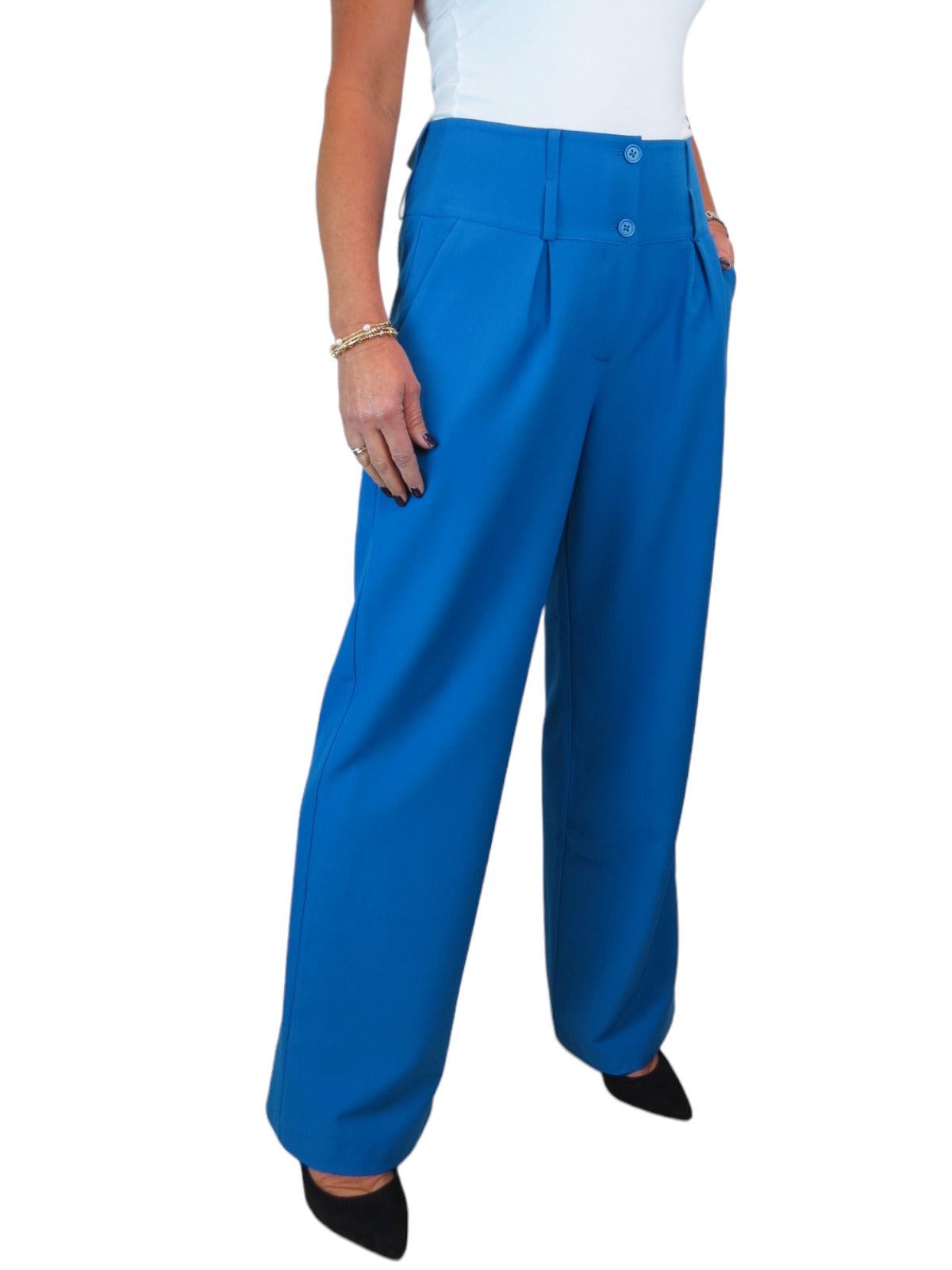 High Waisted Wide Leg Smart Trouser Mid Blue