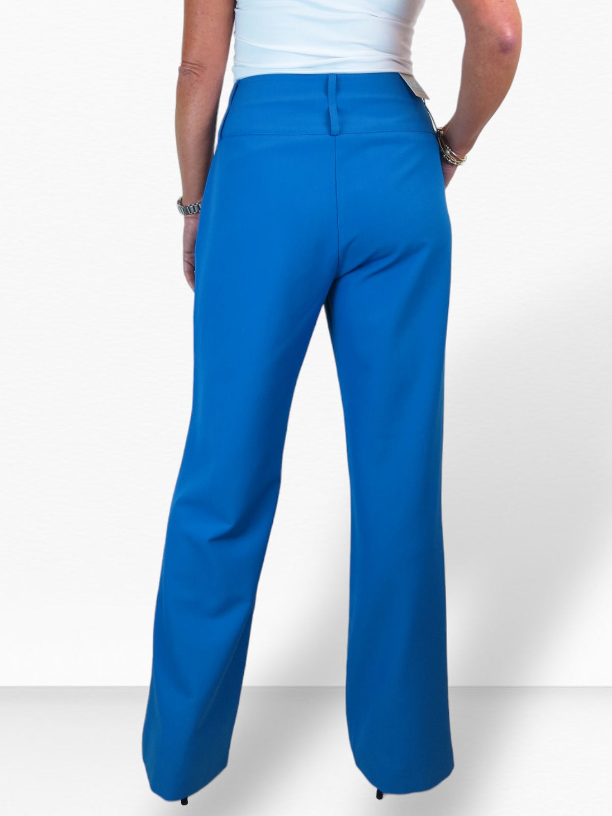 High Waisted Wide Leg Smart Trouser Mid Blue