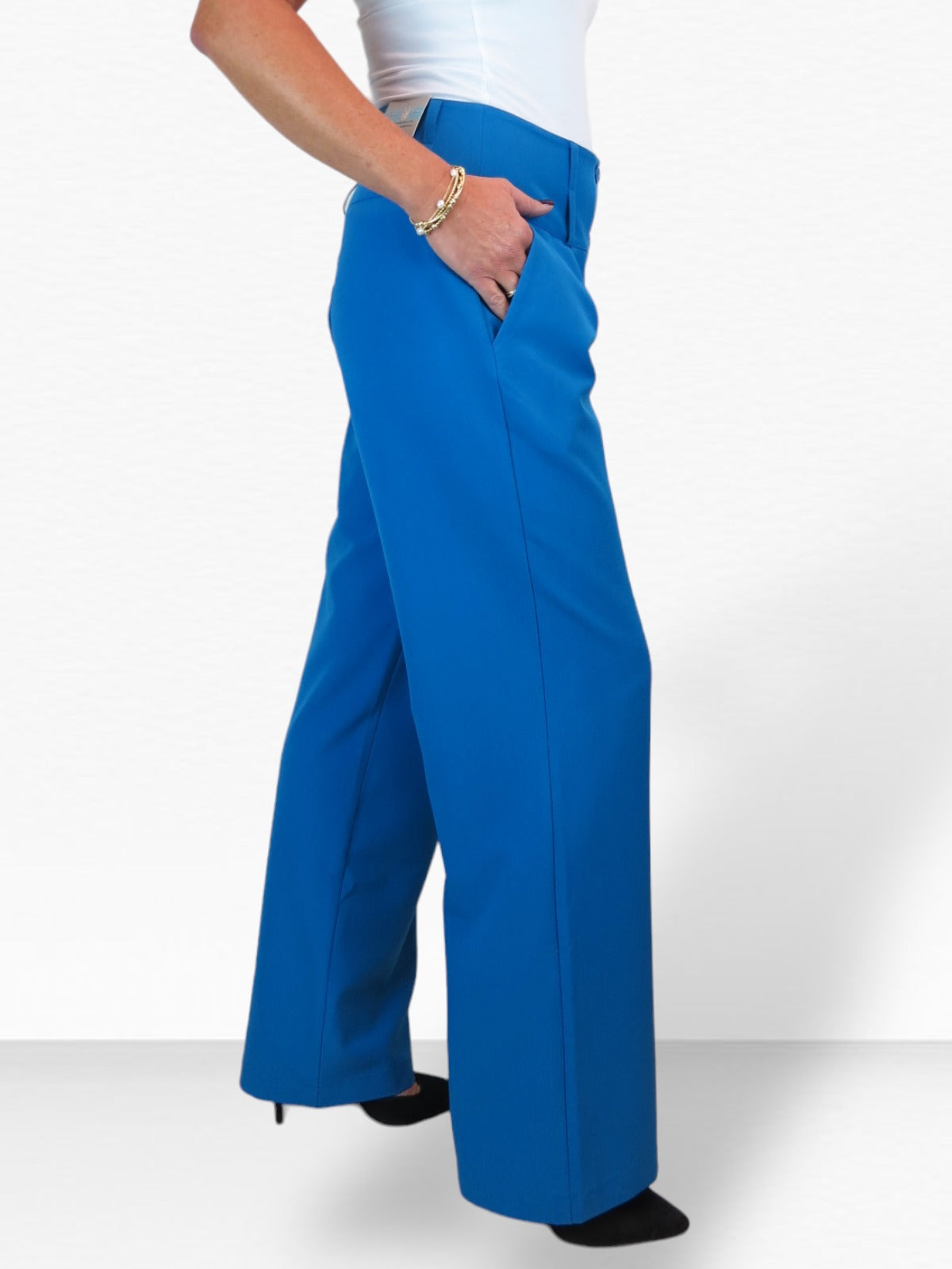 High Waisted Wide Leg Smart Trouser Mid Blue