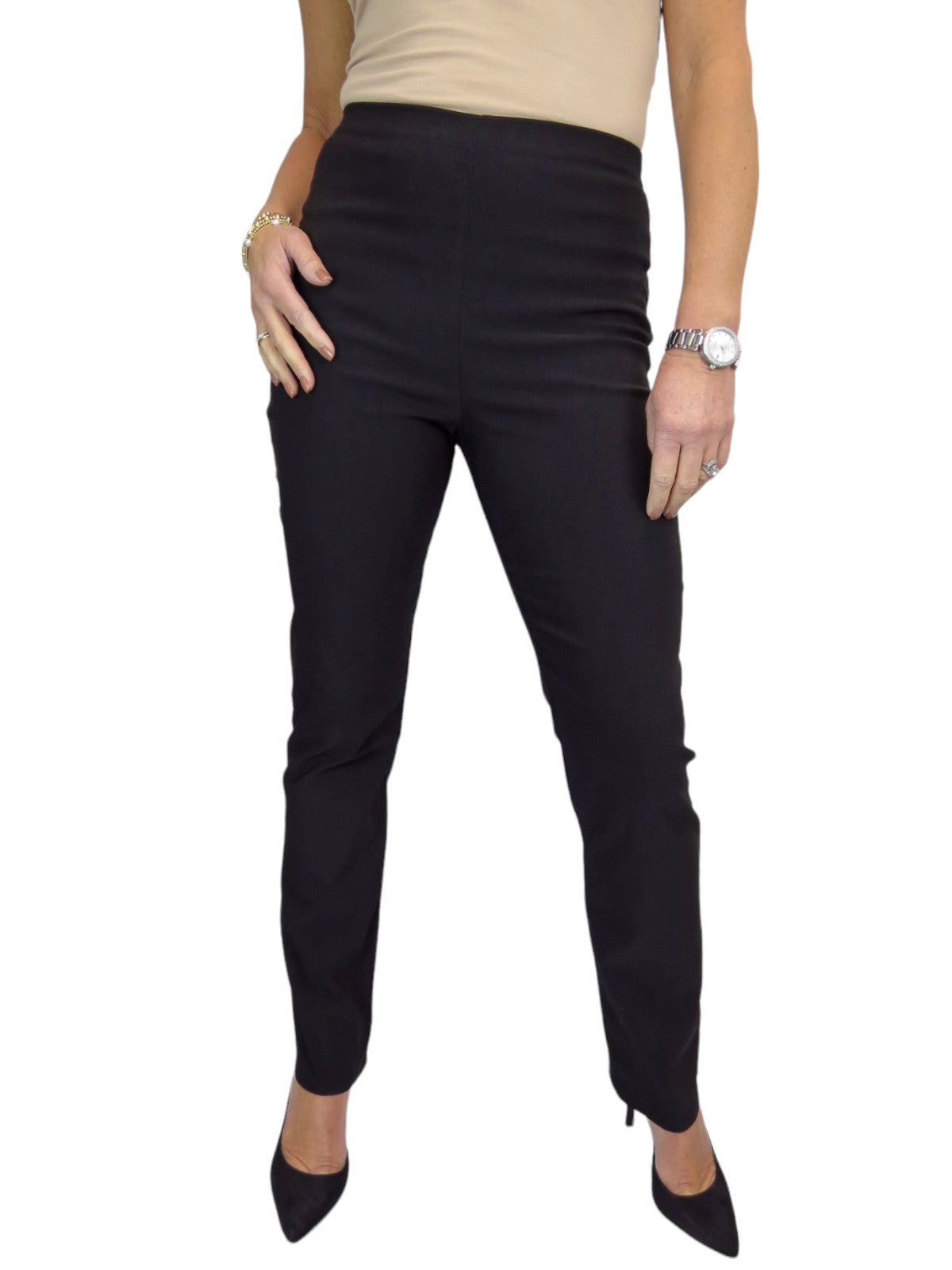 Elasticated Waist Straight Leg Trousers Black