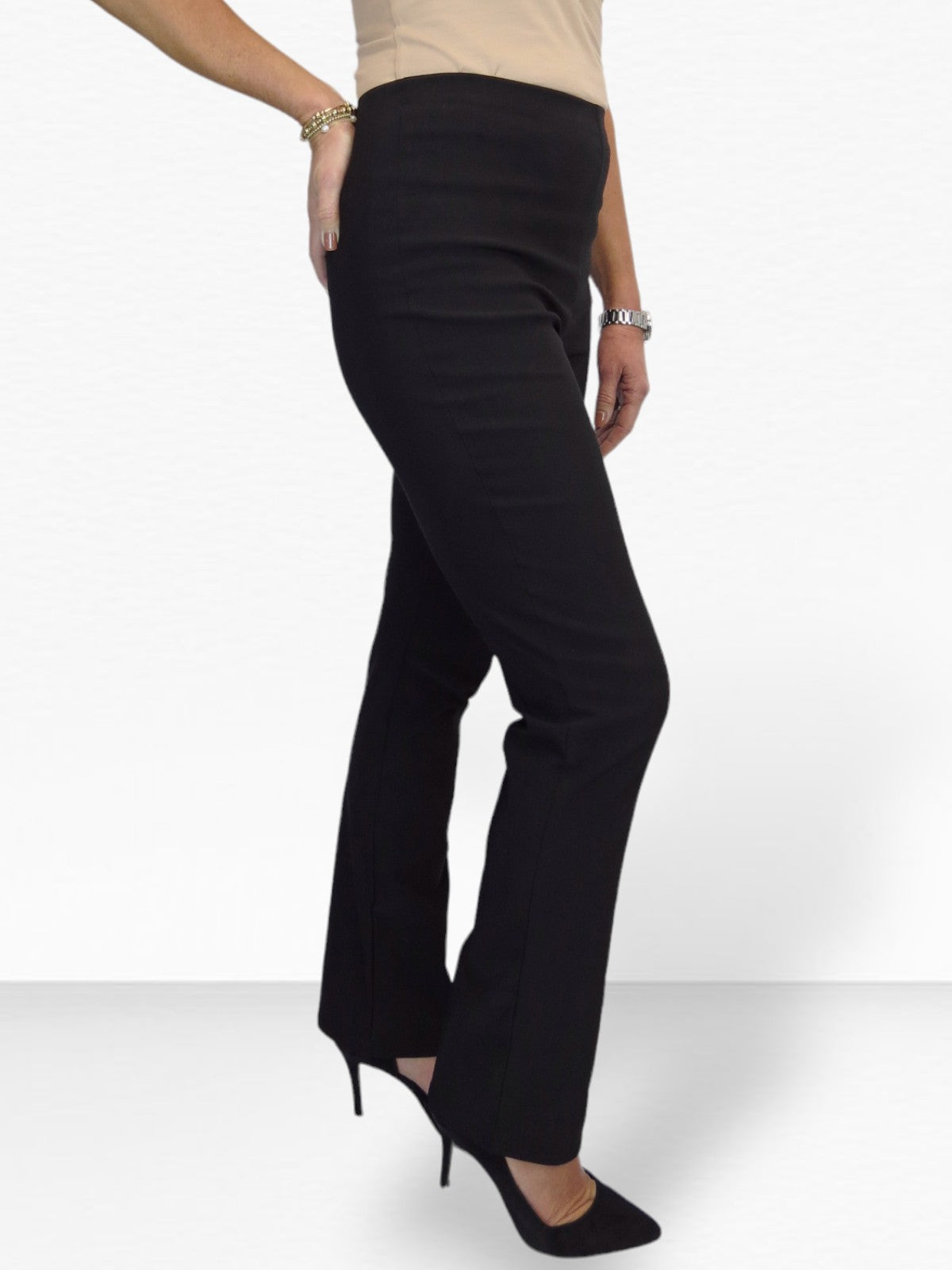 Elasticated Waist Straight Leg Trousers Black