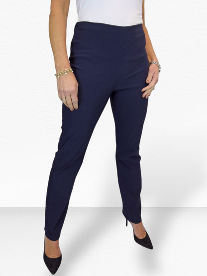 Elasticated Waist Straight Leg Trousers Navy Blue