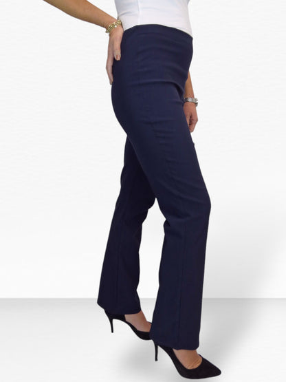 Elasticated Waist Straight Leg Trousers Navy Blue