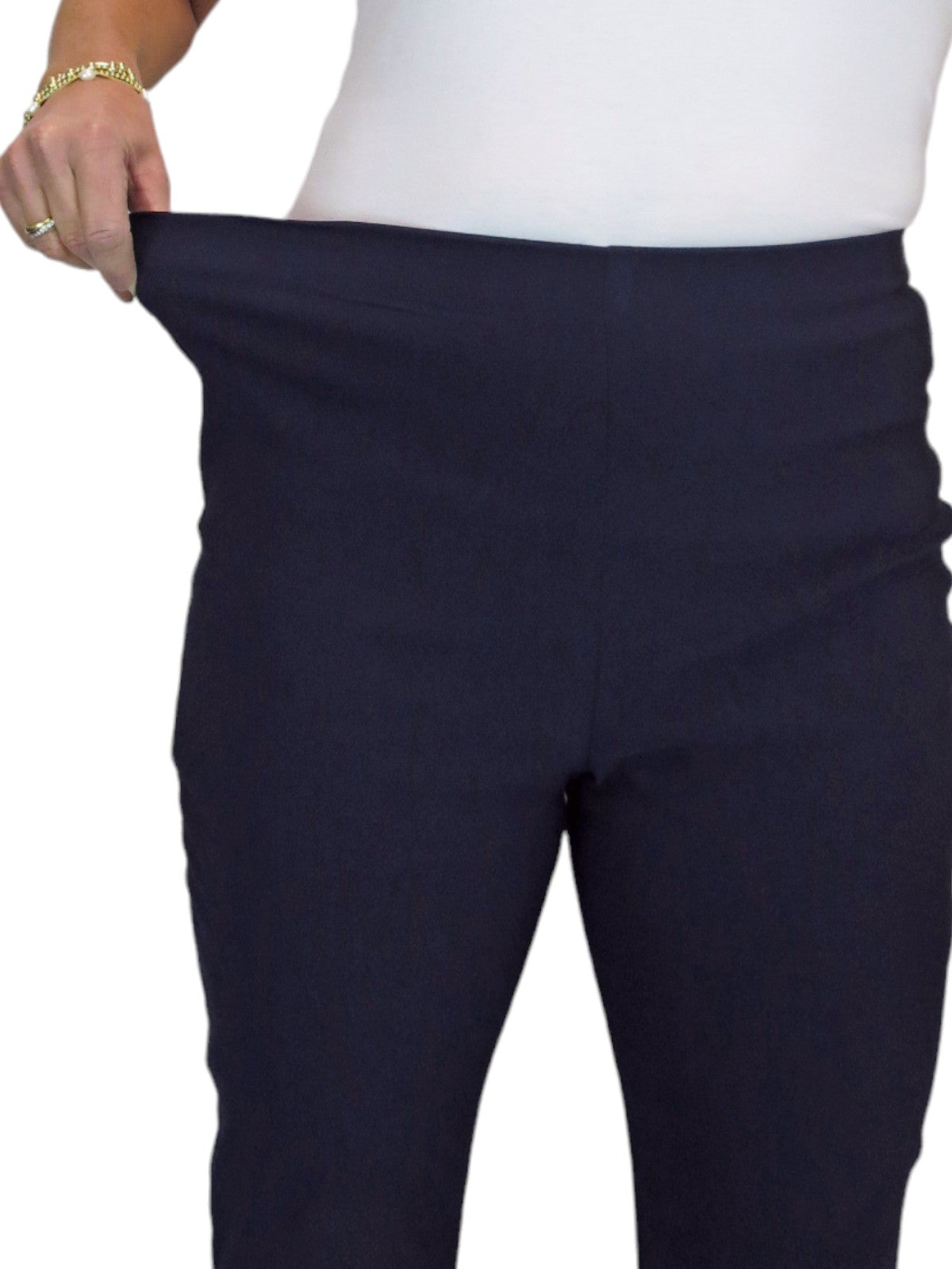 Elasticated Waist Straight Leg Trousers Navy Blue