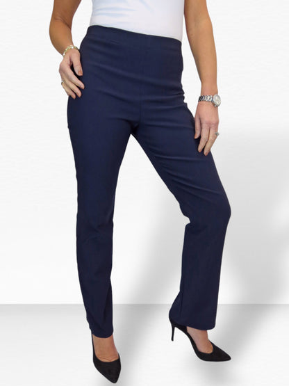 Elasticated Waist Straight Leg Trousers Navy Blue