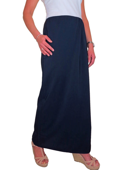 Smart Elasticated Waist Loose Fit Maxi Pencil Skirt Navy Blue