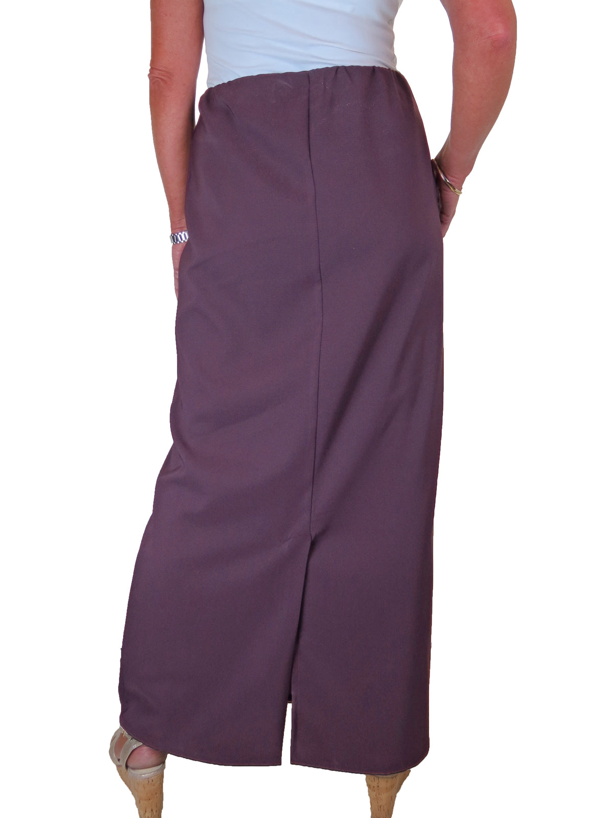 Elasticated Waist Loose Fit Maxi Pencil Skirt Wine Red