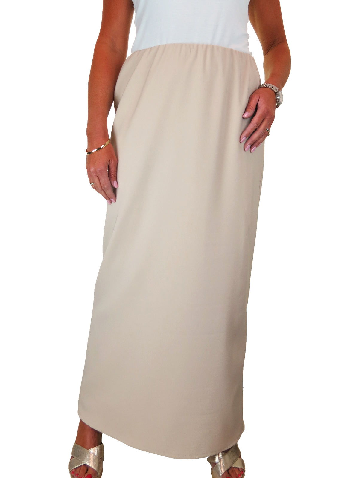 Smart Elasticated Waist Loose Fit Maxi Pencil Skirt Beige