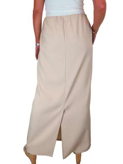 Smart Elasticated Waist Loose Fit Maxi Pencil Skirt Beige