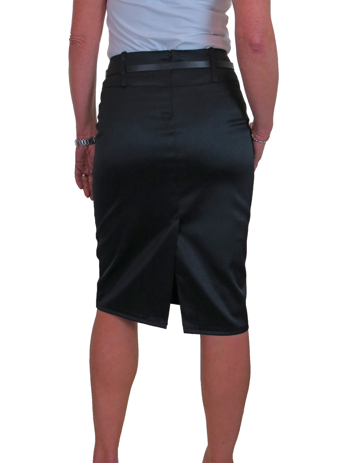 Smart Stretch Satin Pencil Skirt Satin Black