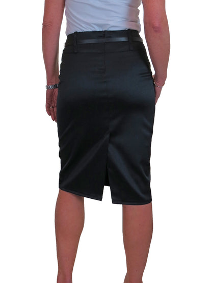 Smart Stretch Satin Pencil Skirt Satin Black