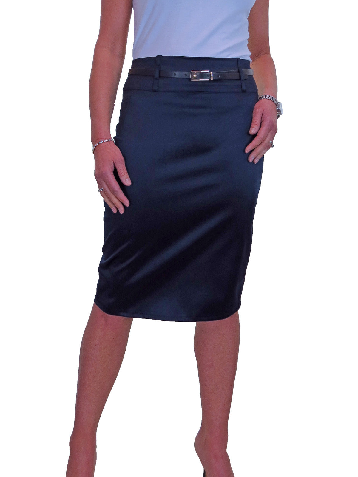 Smart Stretch Satin Pencil Skirt Satin Navy Blue
