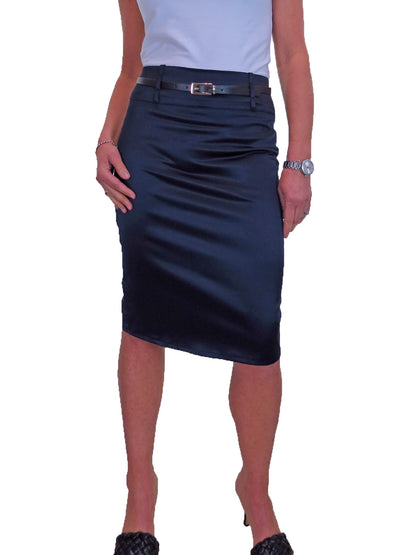 Smart Stretch Satin Pencil Skirt Satin Navy Blue