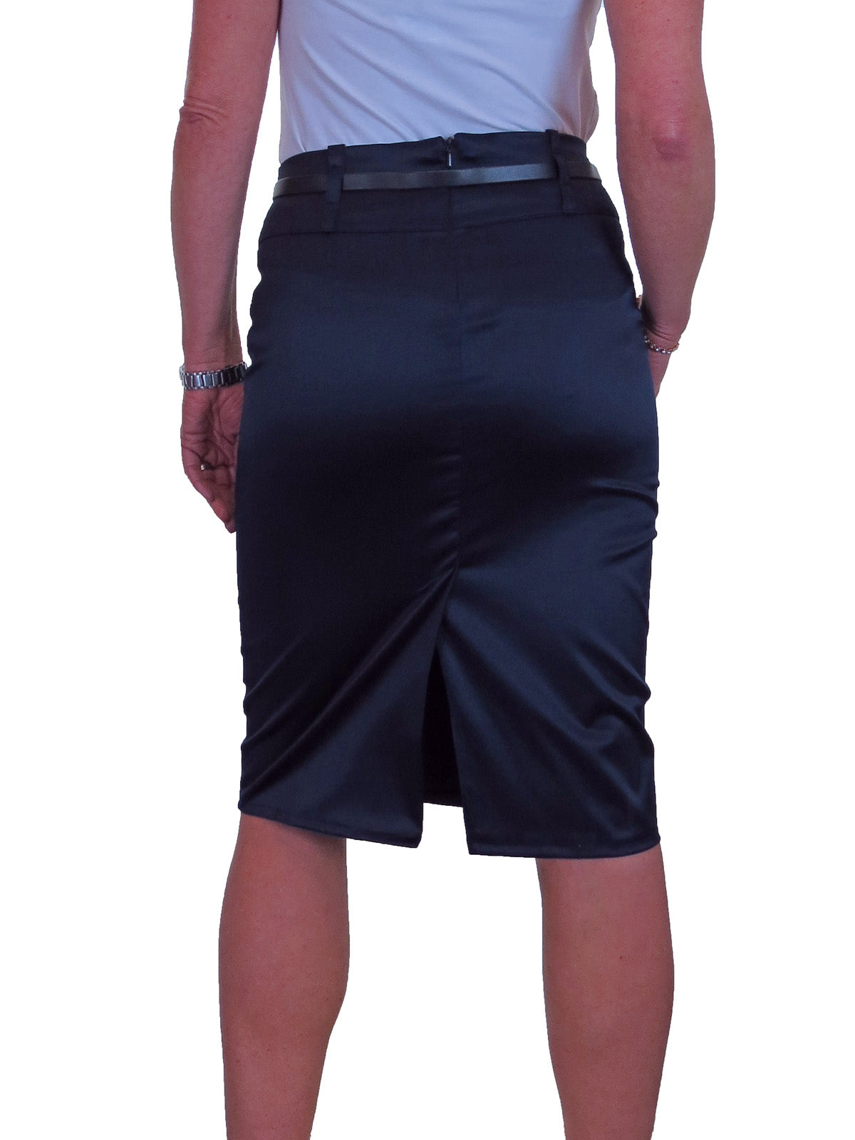 Smart Stretch Satin Pencil Skirt Satin Navy Blue