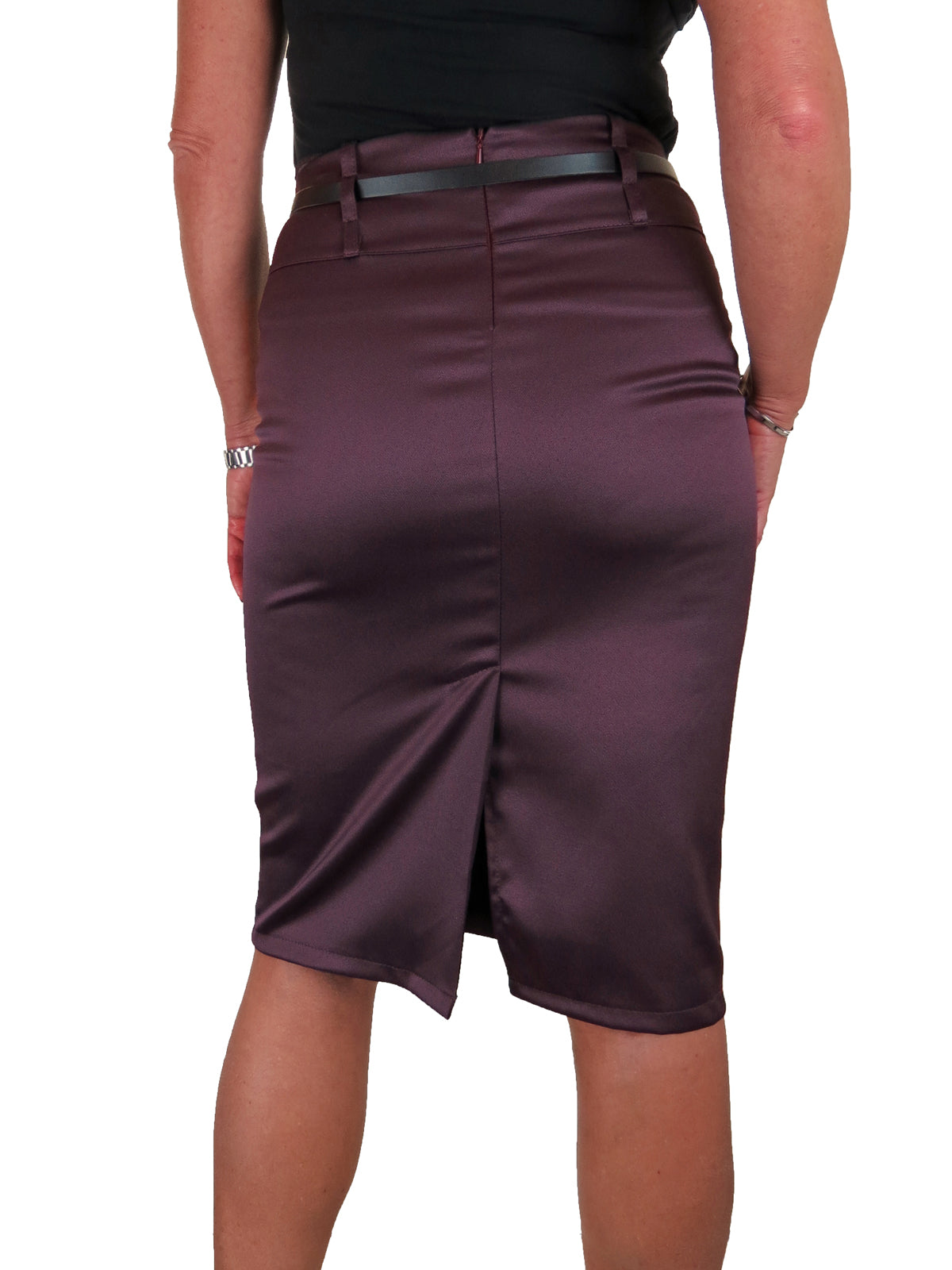 Smart Stretch Satin Pencil Skirt Bordeaux Wine