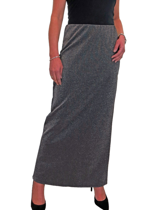 Glitter Soft Stretch Maxi Skirt Silver