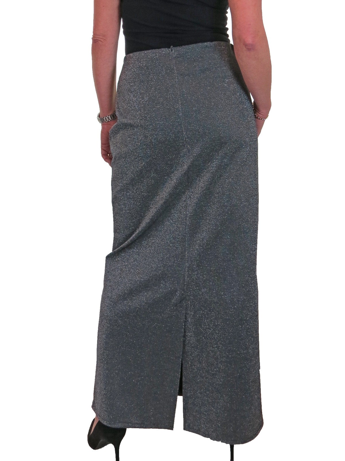 Glitter Soft Stretch Maxi Skirt Silver