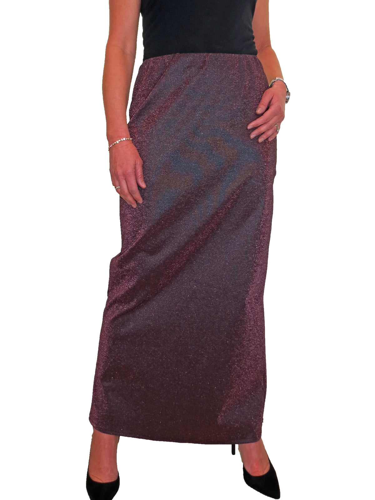 Glitter Soft Stretch Maxi Skirt Pink