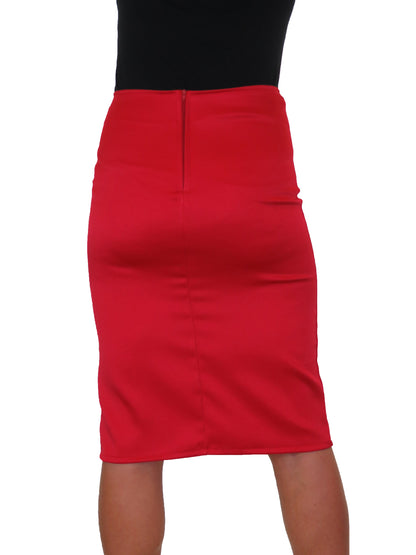 Women's Smart Thigh Split Bodycon Satin Skirt Red