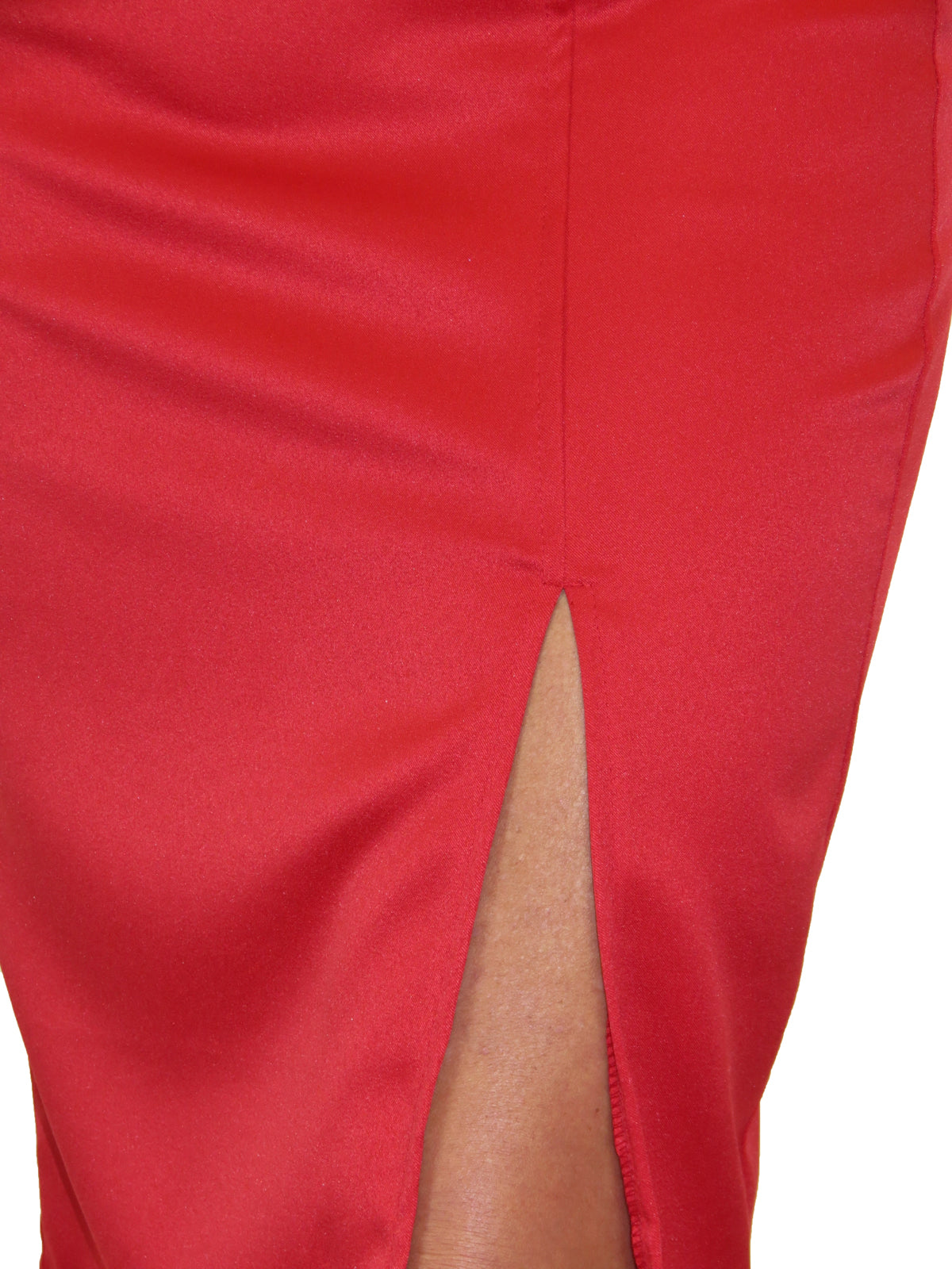 Women's Smart Thigh Split Bodycon Satin Skirt Red