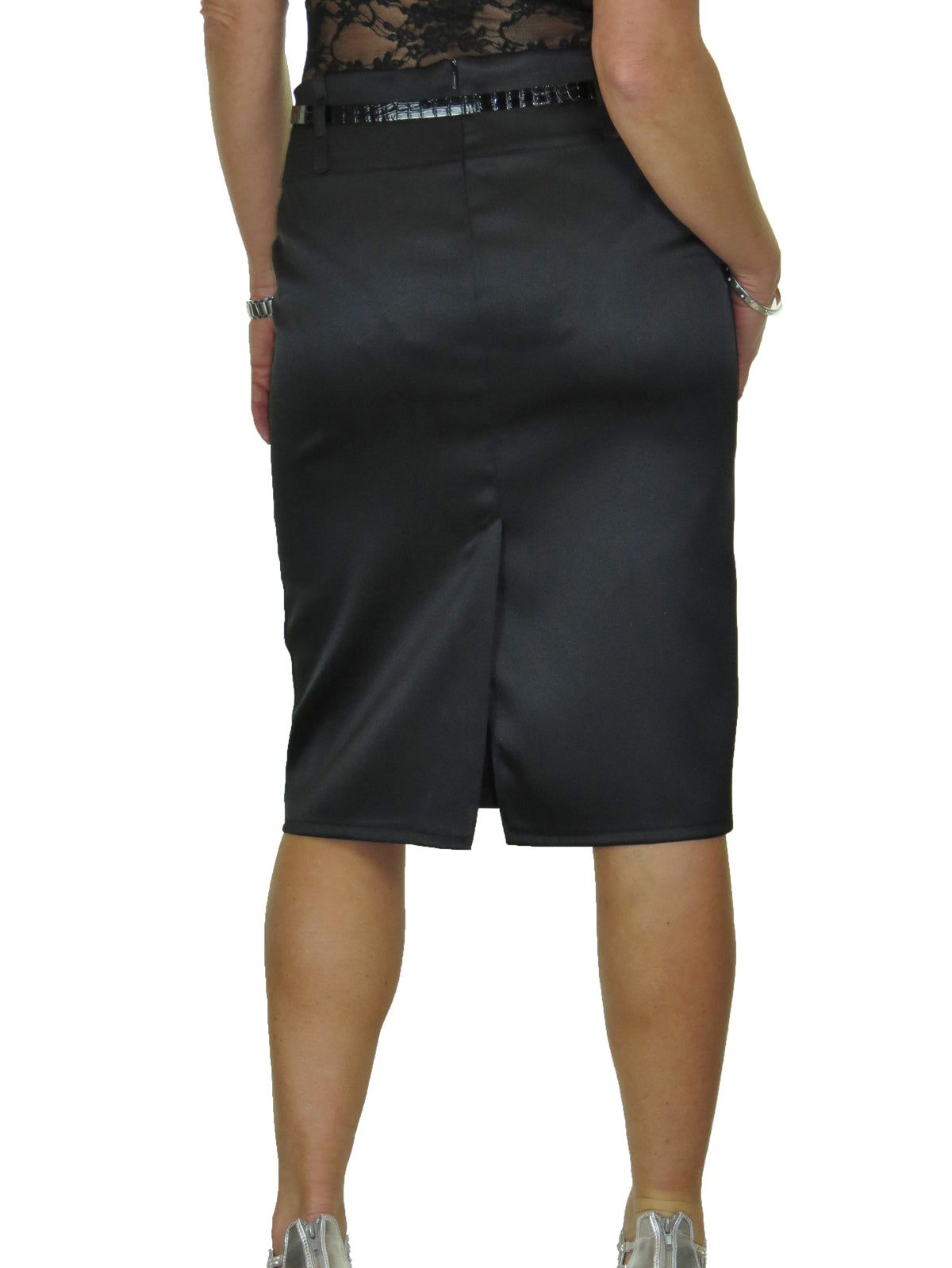 Stretch Matte Satin Skirt With Diamante Belt Black